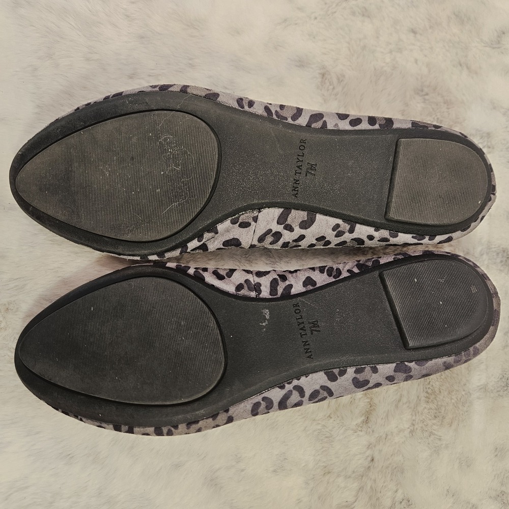 Ann Taylor Women's Gray Cheetah Leather Ballet Flats 7M Slip-on Career Mob Wife - Picture 7 of 10
